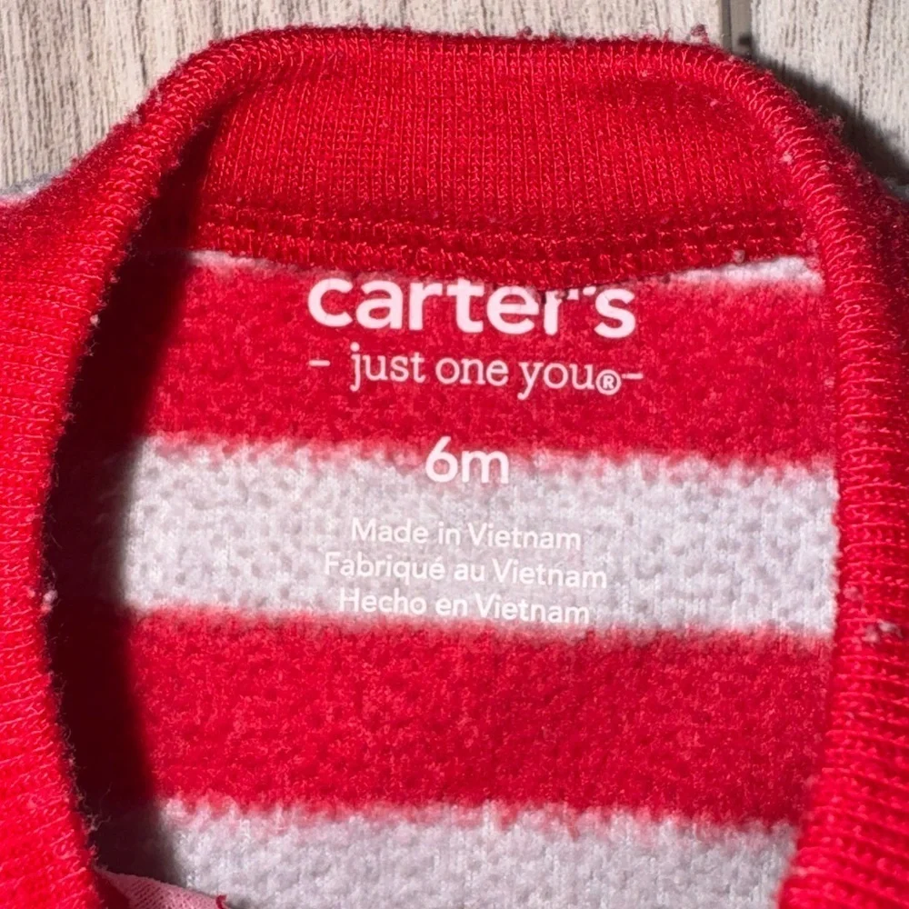 Carter's Red and Gray Striped Footie with Reindeer
